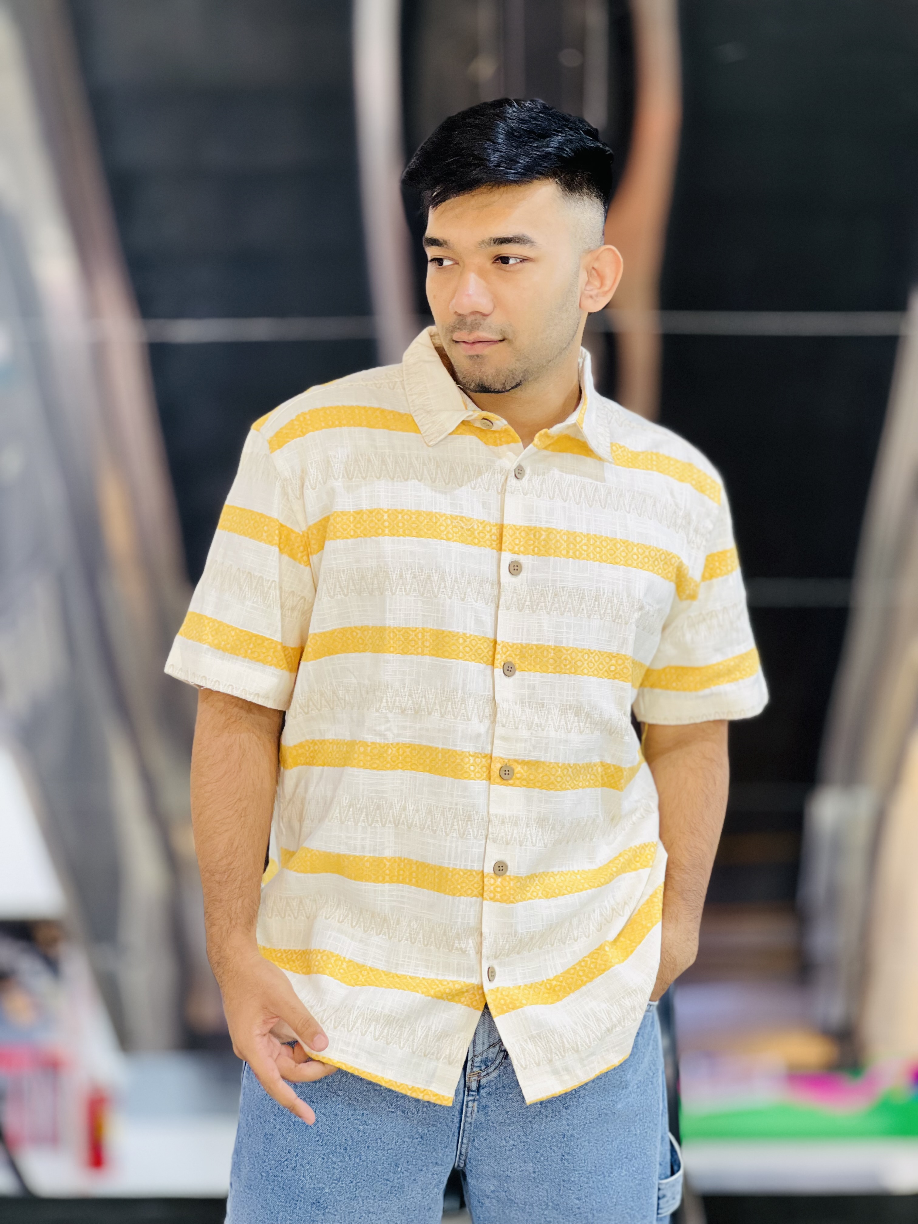 Stunner mart Half sleeve Shirt Cream and yellow color