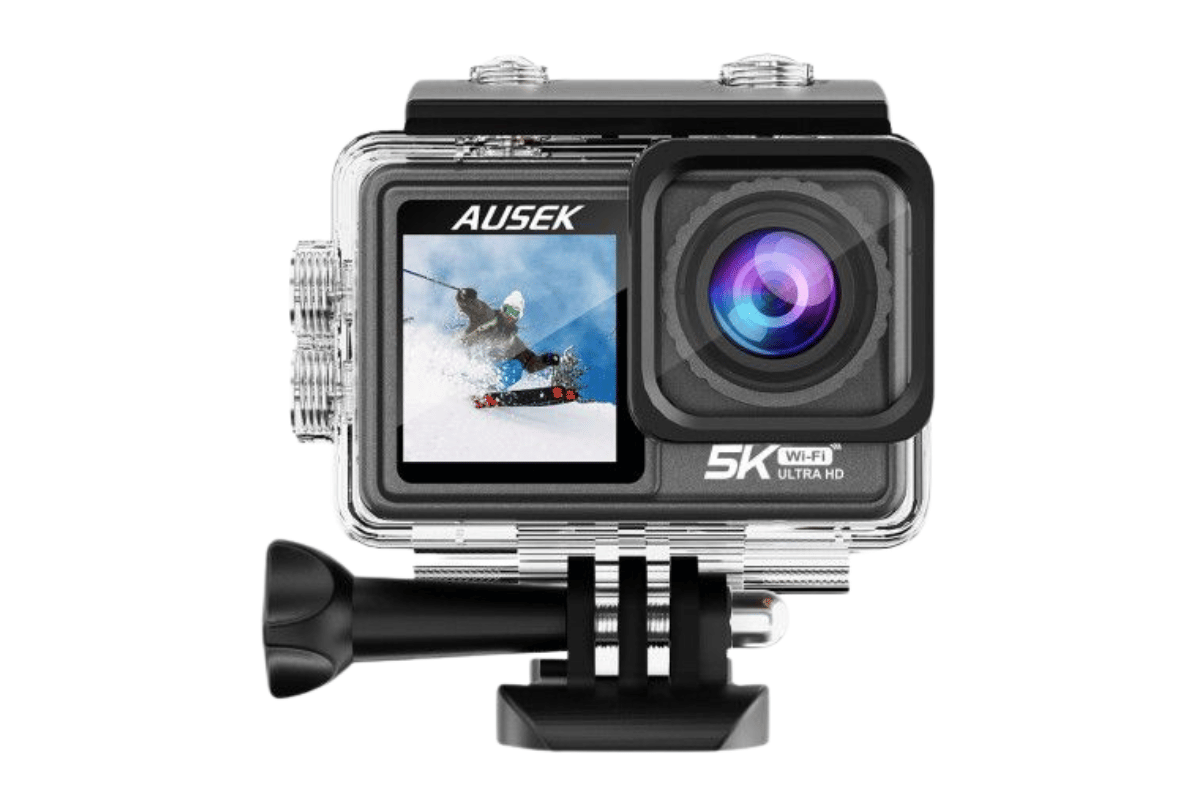 Ausek AT-S81TR 5K Action Camera with Dual Screens, Waterproof Case, and 170-Degree Wide-Angle Lens - Perfect for Extreme Sports and Outdoor Activities