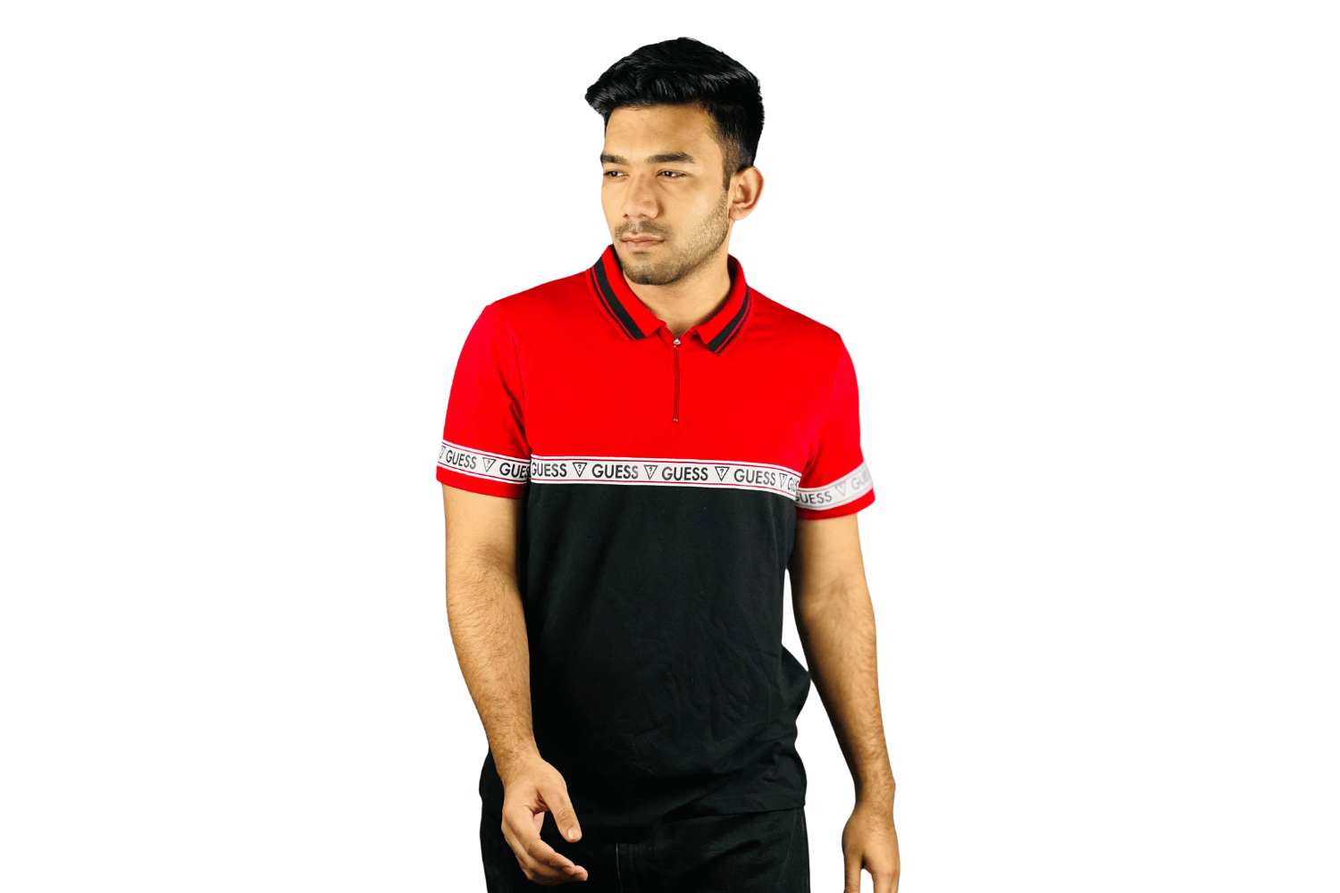 Guess Red Black Zipper Polo: Elevate Your Style with Uniqueness and Comfort