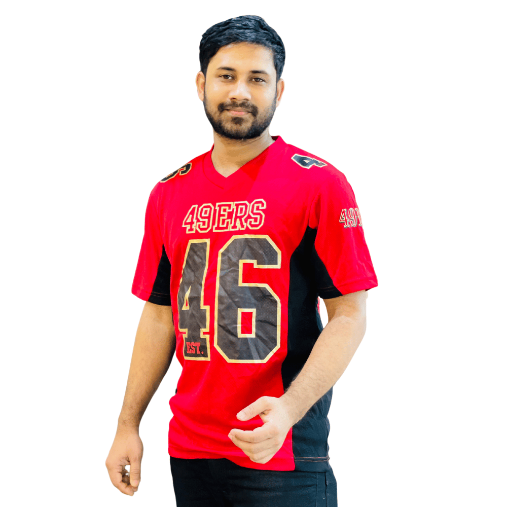 StunnerMart Red Black Premium Jersey: Unleash Fan Style with Golden Rubber Print. Limited Edition