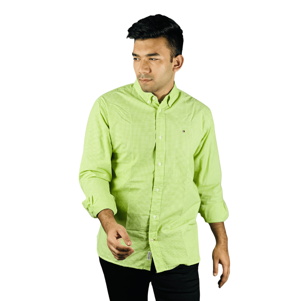 Stunner Mart Men's Light Green Paste Black White Check Full Sleeve Shirt - Global Style and Comfort
