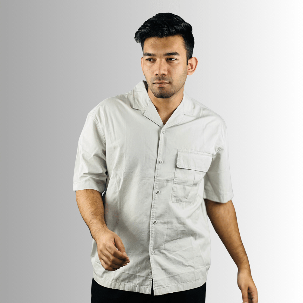 Stunner Mart Exclusive: Cream Dream Half Sleeve Hawaiian Shirt with Drop Shoulder and Single Pocket
