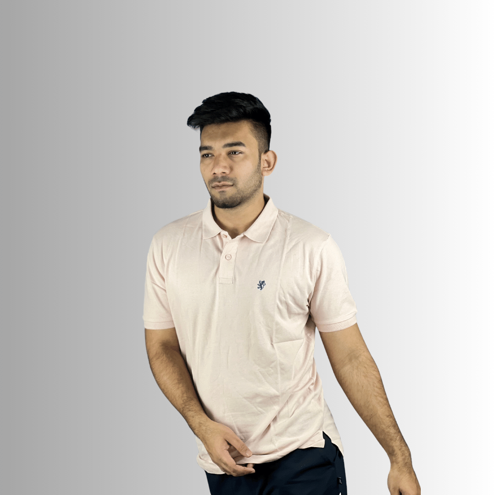 Men's Collar-Neck Regular Fit Polo T-Shirt - Light Peach