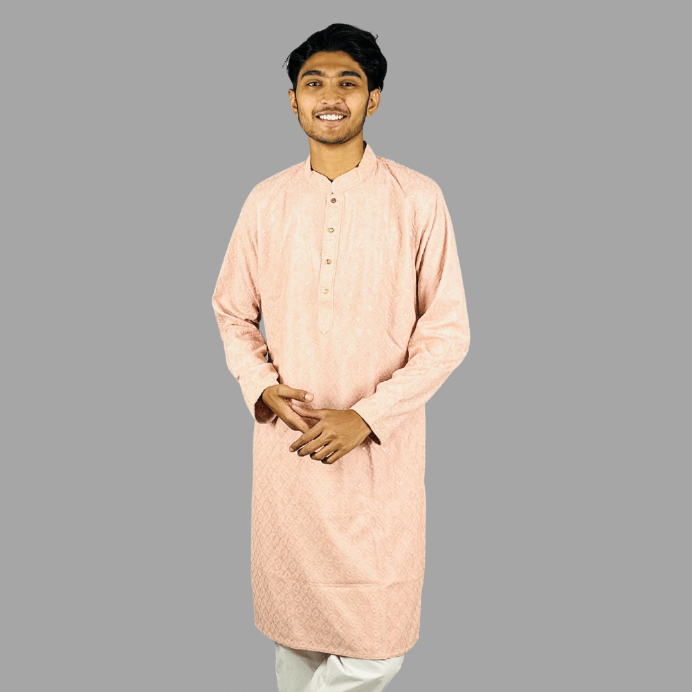 Peach Splendor: Exclusive Premium Panjabi with Intricate Sequence and Suta Works | Eid-Ul-Adha Special
