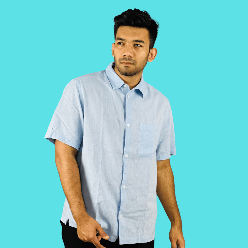 Sky Serenity: Stunner Mart's Exclusive Remi Cotton Hawaii Shirt in Ethereal Blue