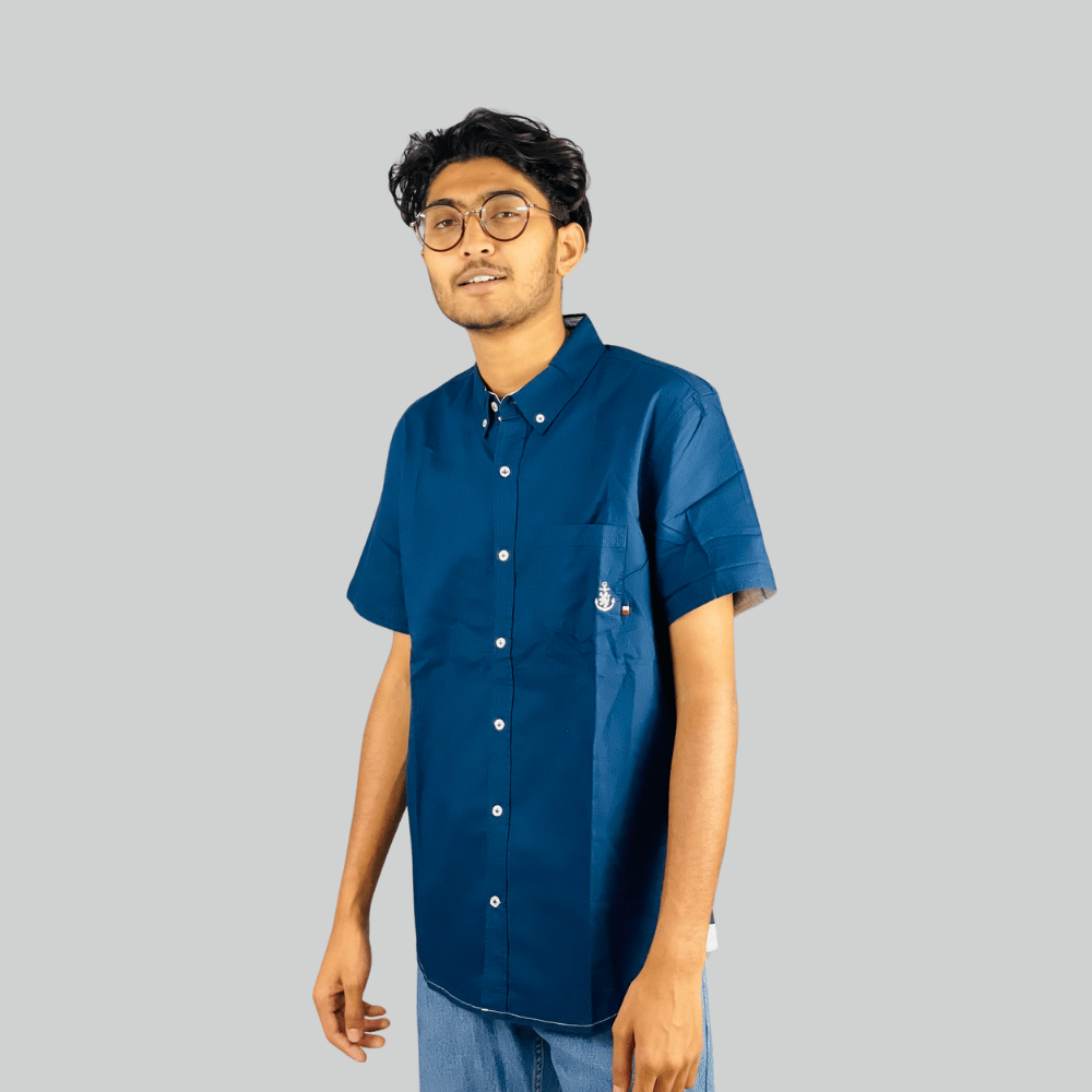 Cotton Blue Half Sleeve Shirt - Elevate Your Wardrobe