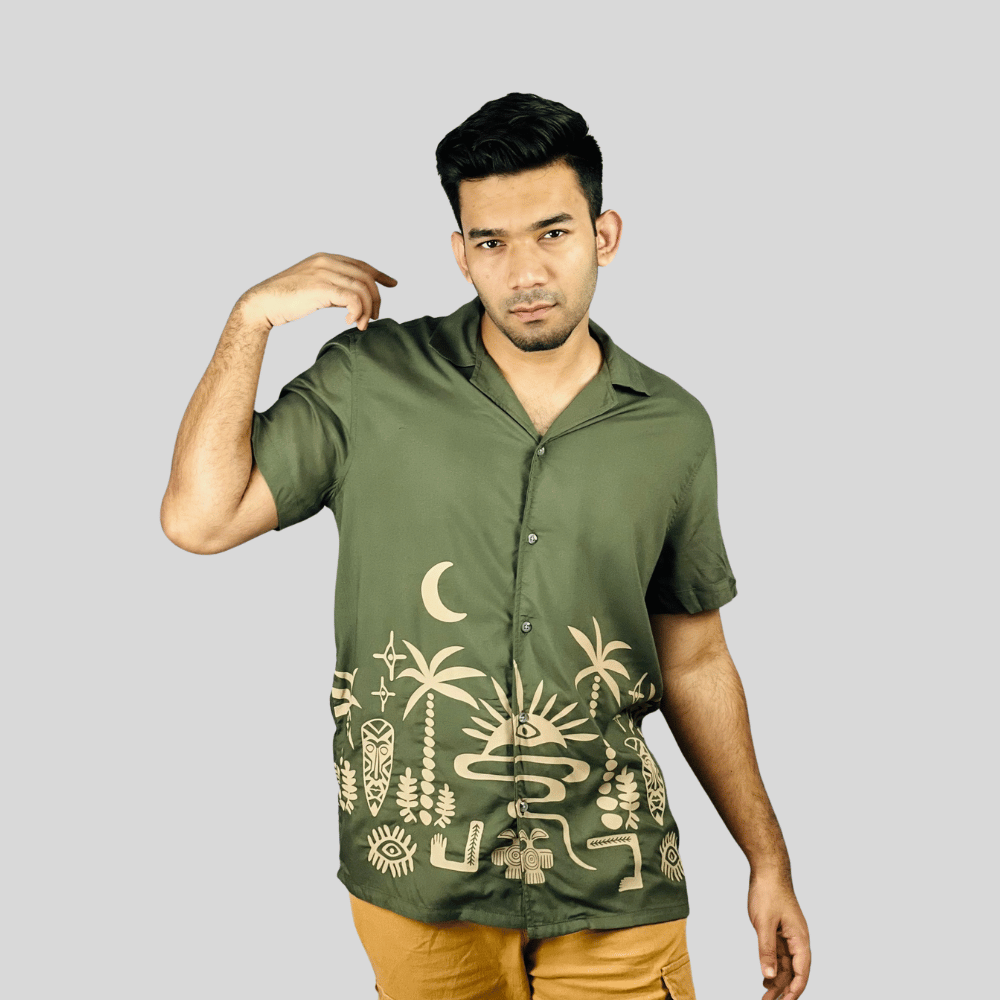 Stunner Mart Exclusive: Olive Cotton-Polyester Hawaiian Shirt