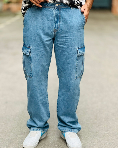 Light Blue 6-Pocket Denim Baggy Pants