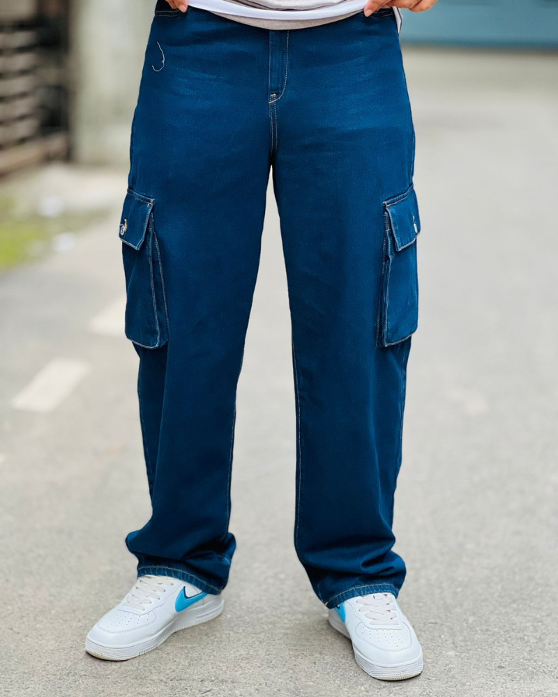 Deep Blue 6-Pocket Baggy Denim Pants
