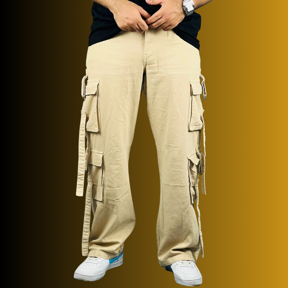 Khaki 8-Pocket Baggy Cargo Pants