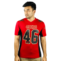 StunnerMart Red Black Premium Jersey: Unleash Fan Style with Golden Rubber Print. Limited Edition