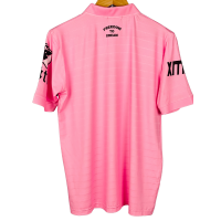 Stunner Mart Pink Mesh Elegance: Exported Polo T-shirt with Chic Black Print