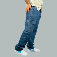 Stunner Mart's Blue Denim Cargo Chic: Baggy Fitted Men's Pant"