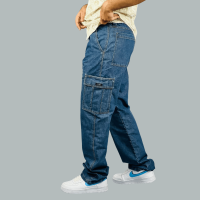 Stunner Mart's Blue Denim Cargo Chic: Baggy Fitted Men's Pant"