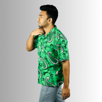 Island Breeze Green: Signature Half-Sleeve Hawaii Shirt with Printed Design