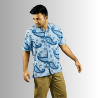 Sky Serenity: Island Breeze Half-Sleeve Shirt in Captivating Sky Blue