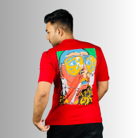 Crimson Comfort: Red Drop-Shoulder T-Shirt - Dual-Sided Stunner Print