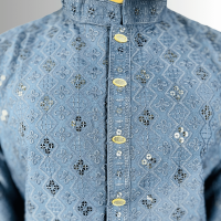 Stunner Mart Exclusive: Navy Blue Linen Punjabi with Sequin and Embroidery Work