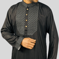 Midnight Elegance: Exclusive Black Panjabi with Intricate Embroidery - Eid-ul-Adha Special