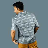 Stunner Mart's Avian Ash: Exclusive Bird-Printed Ash-Colored Cotton Shirt