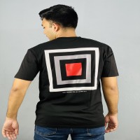 "Black Drop Shoulder Cotton T-Shirt with Printed Design"