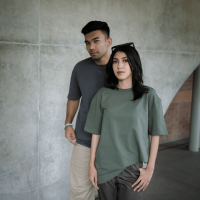Stunner Mart: Elevate Your Style with our Solid Olive Drop Shoulder T-Shirt Collection - Unisex Fashion at its Finest!