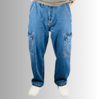 Men's 6-Pocket Baggy Denim Pants - Deep Blue