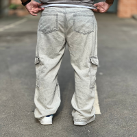 "Men's 6-Pocket Grey Baggy Cargo Pants"