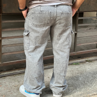 "Men's 6-Pocket Ash Color Baggy Denim Cargo Pants"