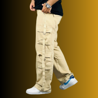 Khaki 8-Pocket Baggy Cargo Pants