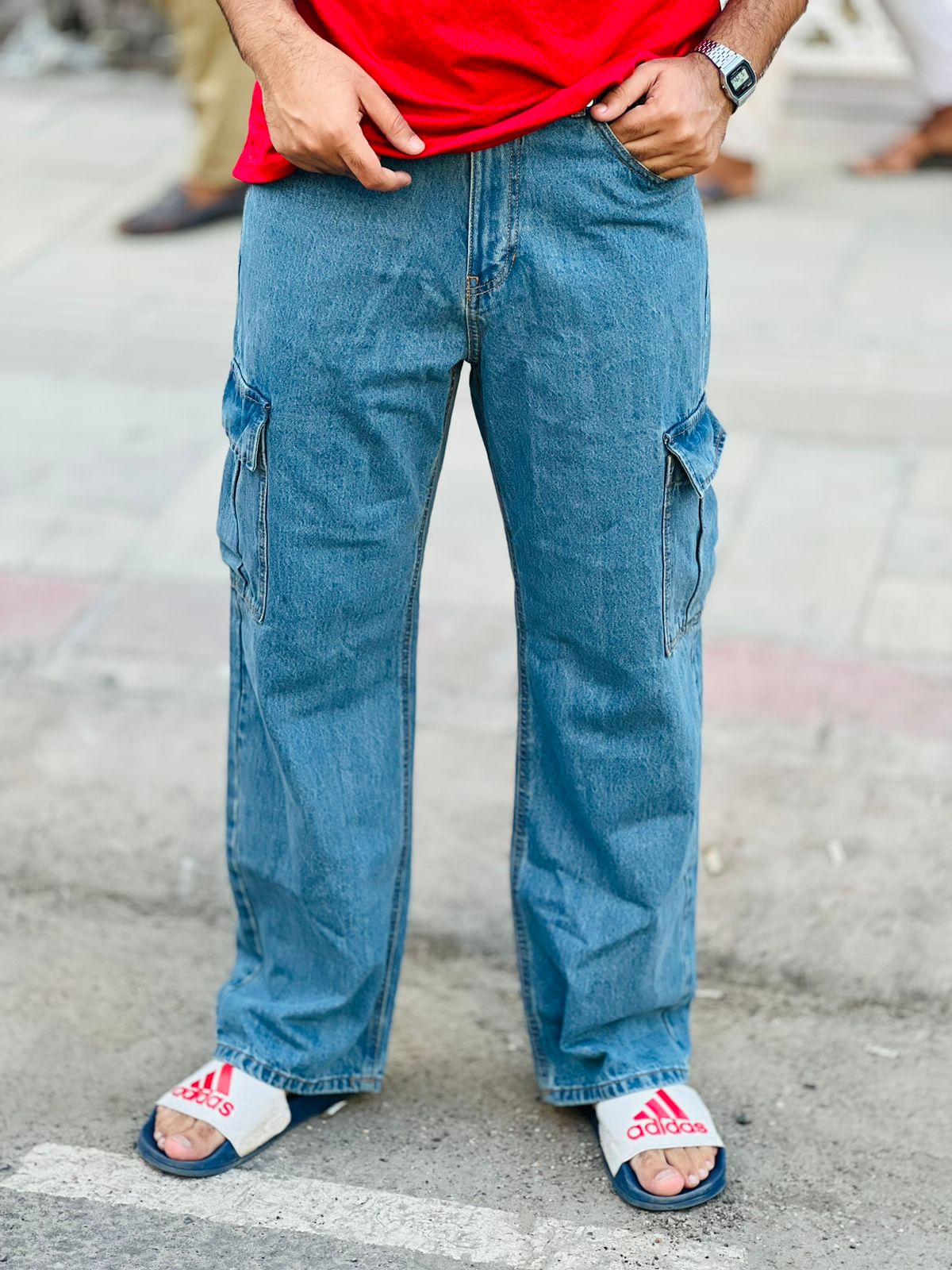 Light Blue 6-Pocket Denim Baggy Pants, STUNNER  MART