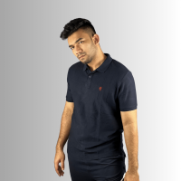 Men's Collar-Neck Regular Fit Polo T-Shirt - Dark Navy Blue