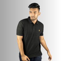 Men's Collar-Neck Regular Fit Cotton Polo T-Shirt - Color Black