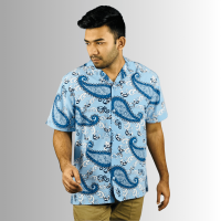 Sky Serenity: Island Breeze Half-Sleeve Shirt in Captivating Sky Blue