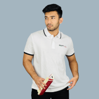 Stunner Mart Elegance: Arctic Breeze Polo - Crisp White with Striking Black Stripe