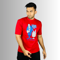 Crimson Comfort: Red Drop-Shoulder T-Shirt - Dual-Sided Stunner Print