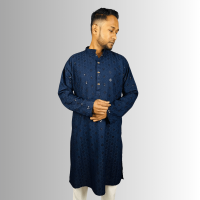 Stunner Mart Exclusive: Navy Blue Linen Punjabi with Sequin and Embroidery Work