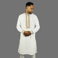 Regal White: Hand-Embroidered Premium Cotton Panjabi