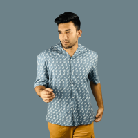 Stunner Mart's Avian Ash: Exclusive Bird-Printed Ash-Colored Cotton Shirt