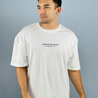 "White Drop Shoulder Cotton T-Shirt with Printed Design"