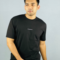 "Black Drop Shoulder Cotton T-Shirt with Printed Design"