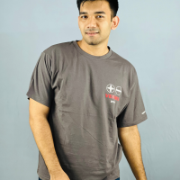 "Grey Ash Drop Shoulder Cotton T-Shirt with Printed Design"