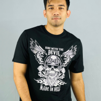 "Black Drop Shoulder Cotton T-Shirt with Unique Print"