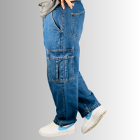 Men's 6-Pocket Baggy Denim Pants - Deep Blue