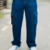 Deep Blue 6-Pocket Baggy Denim Pants