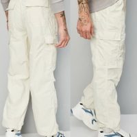 "6-Pocket Baggy Cargo Pants in Off-White Color Parachute Fabric"