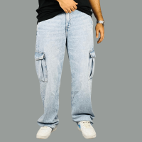 Lite Wash Denim 6-Pocket Cargo Pants