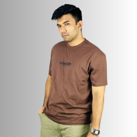 Chocolate Color Drop Shoulder Cotton T-Shirt