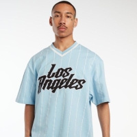 Light Blue Los Angeles Pinstripe cotton Jersey - V-Neck Casual T Shirt