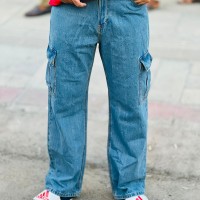 Light Blue 6-Pocket Denim Baggy Pants, STUNNER  MART